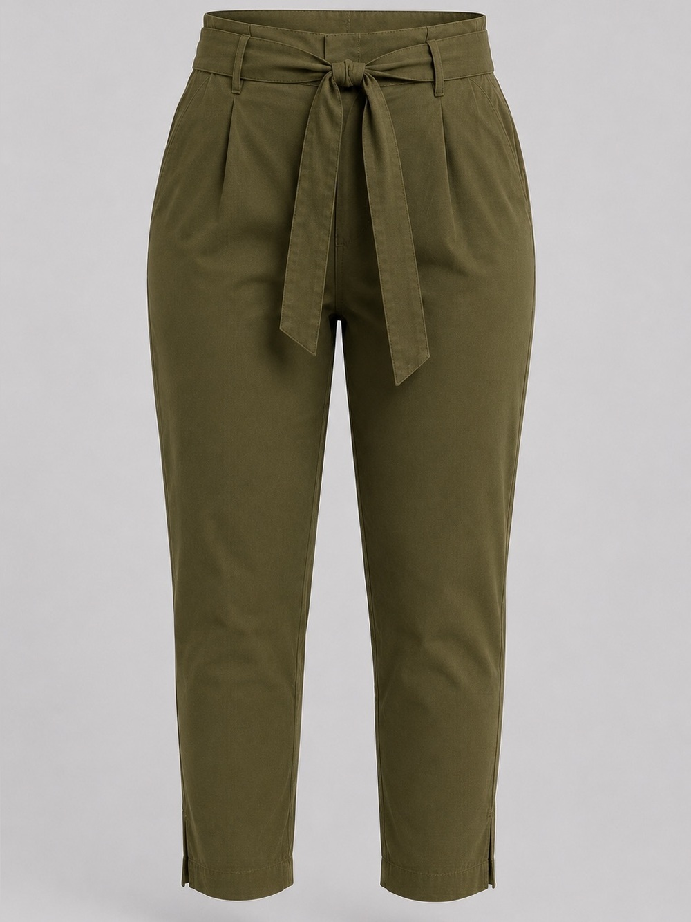 Halston Olive Green Tie-Waist Tapered Pants Size XL